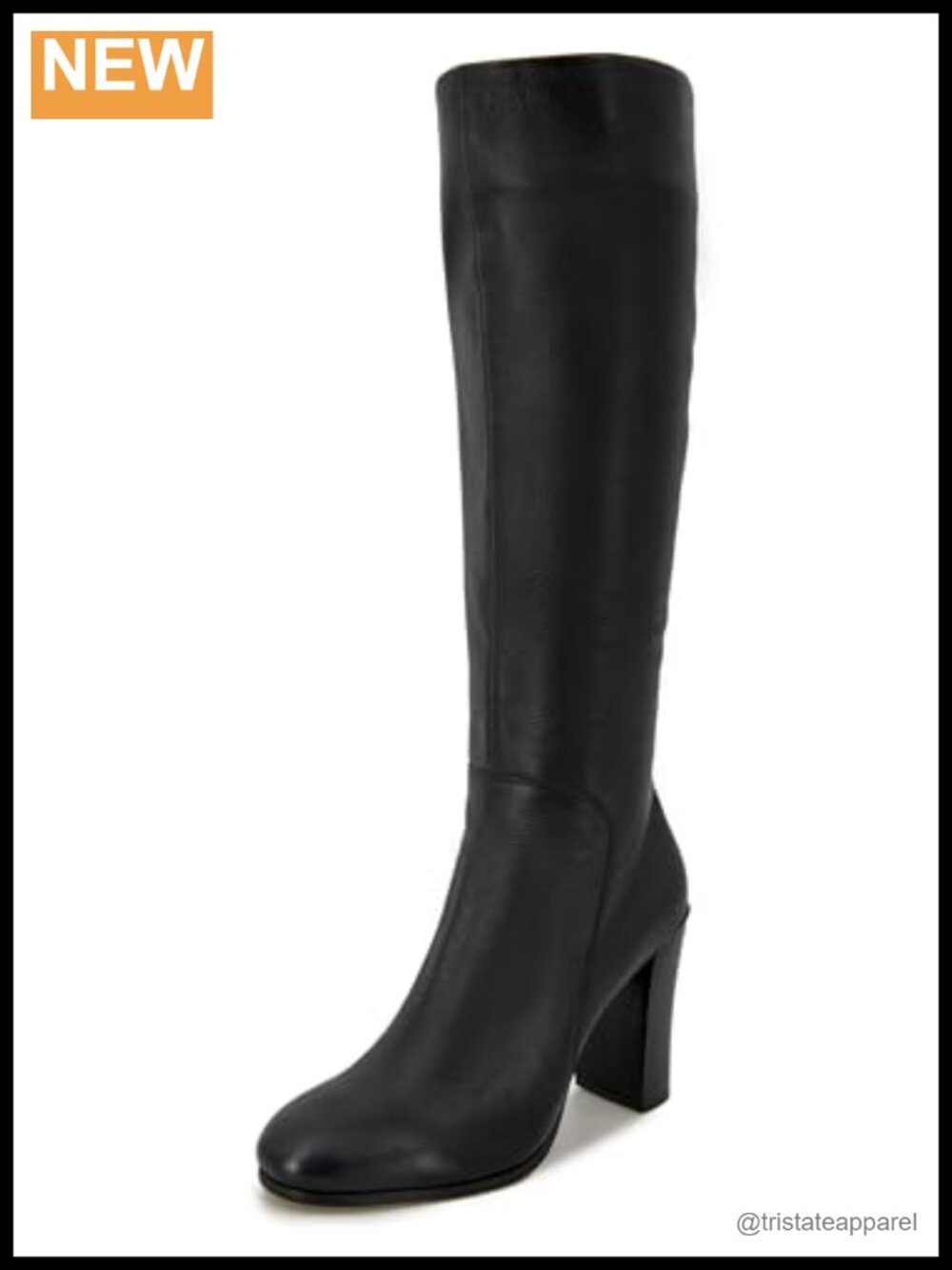 Knee-High Leather Heeled Riding Boots with Hidden Zip